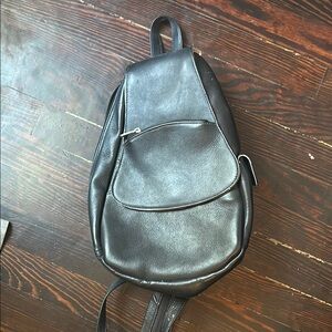 Piel Black Leather Slingbag/ backpack